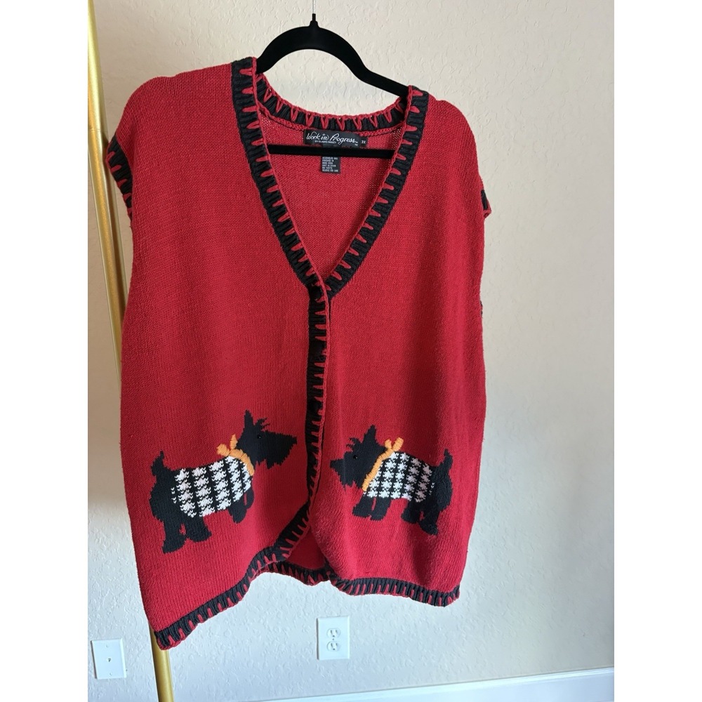 Work In Progress Vintage 90s Womens Scottie Dog Sweater Vest Size 3X Novelty